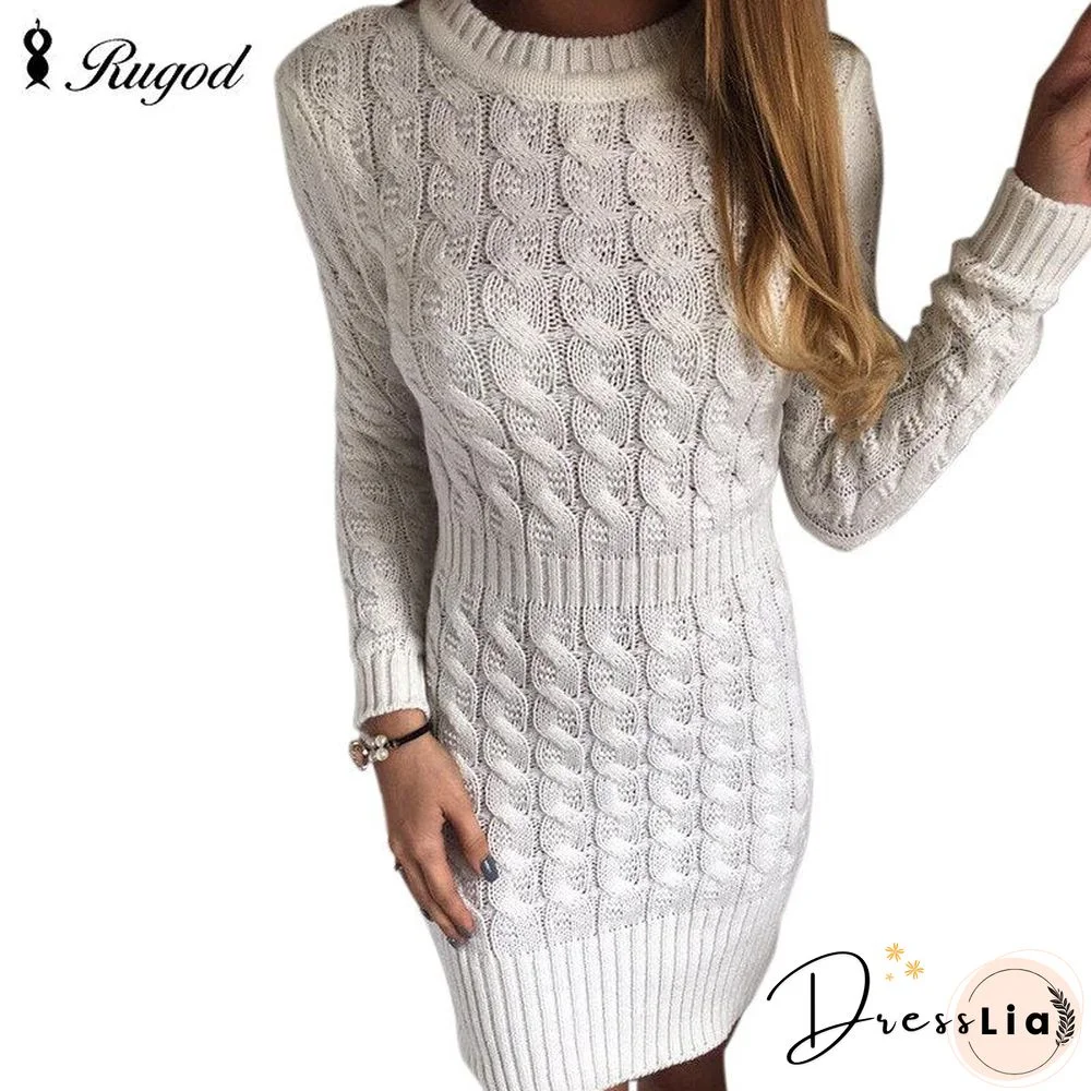 Vestidos Vintage O-Neck Long Sleeve Spring Slim Party Dresses Women Casual Knitted Warm Sweater Dress White Red Gray