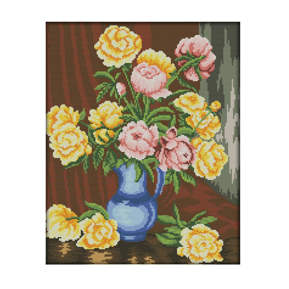 

Peony Vase - 14CT Stamped Cross Stitch - 36*44cm, 501 Original