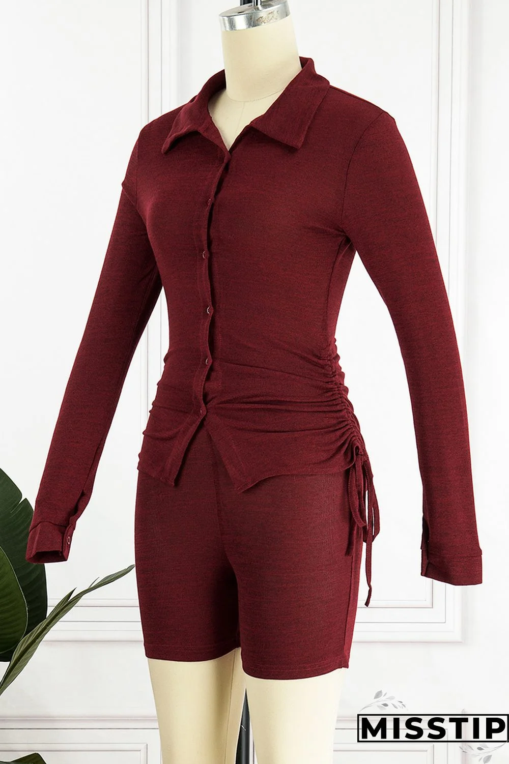 Army Green Casual Solid Basic V Neck Long Sleeve Two Pieces