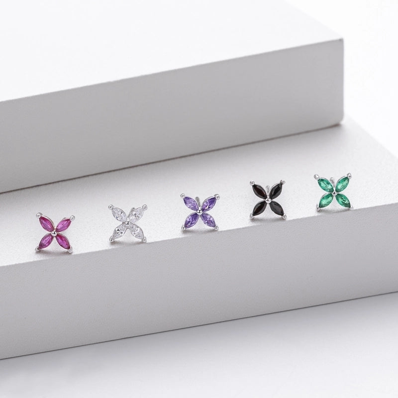 1 Pair 925 Sterling Silver Zircon Flower Ear Studs