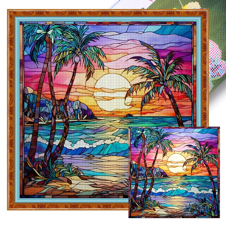 Sunset Beach 14CT (40*40CM) Stamped Cross Stitch gbfke