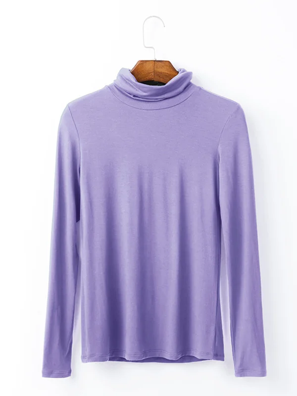 Simple Long Sleeves Skinny Solid Color High-Neck T-Shirts