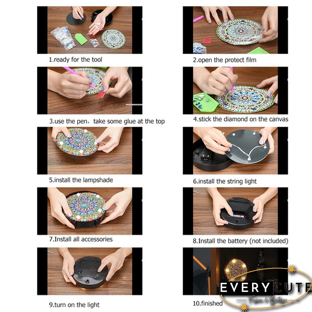 Multi-styles Christmas Halloween Mandala Animal DIY LED Full Drill Special Shaped Diamond Painting Modeling Lamp Table Decor Gift