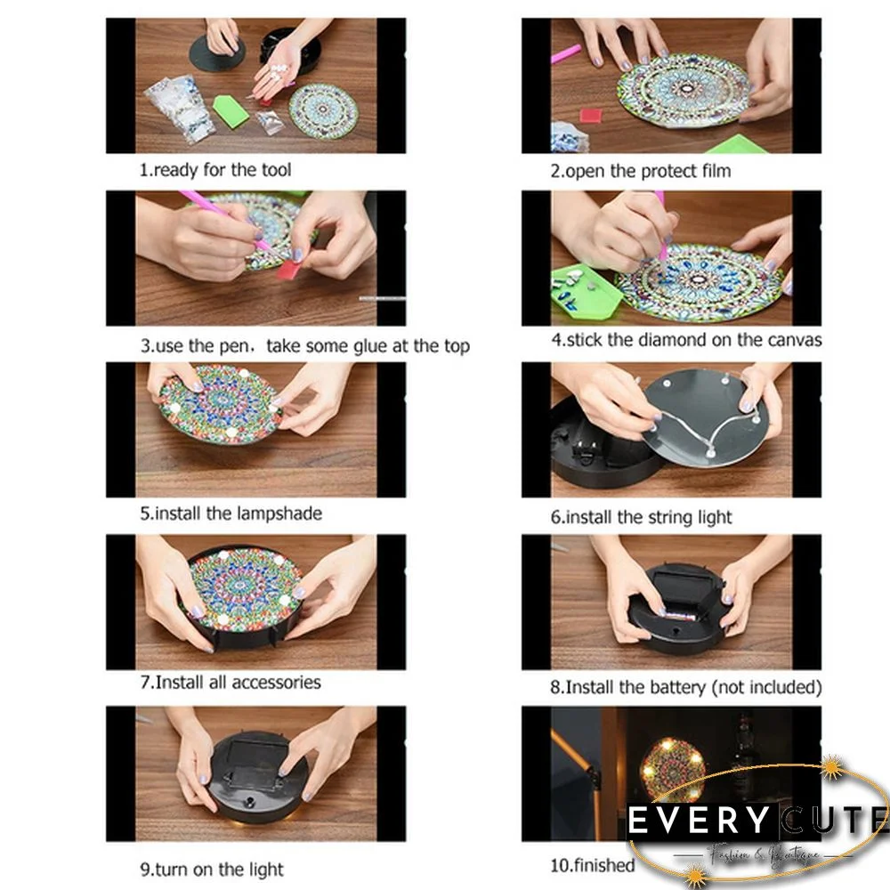 Multi-styles Christmas Halloween Mandala Animal DIY LED Full Drill Special Shaped Diamond Painting Modeling Lamp Table Decor Gift