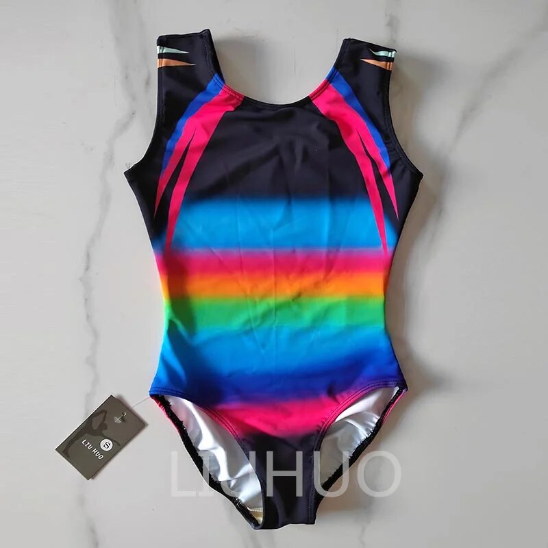 Gymnastic Dress Bodybuilding Competition Dress Female Children Performing Professional Gymnastic Dress Rainbow