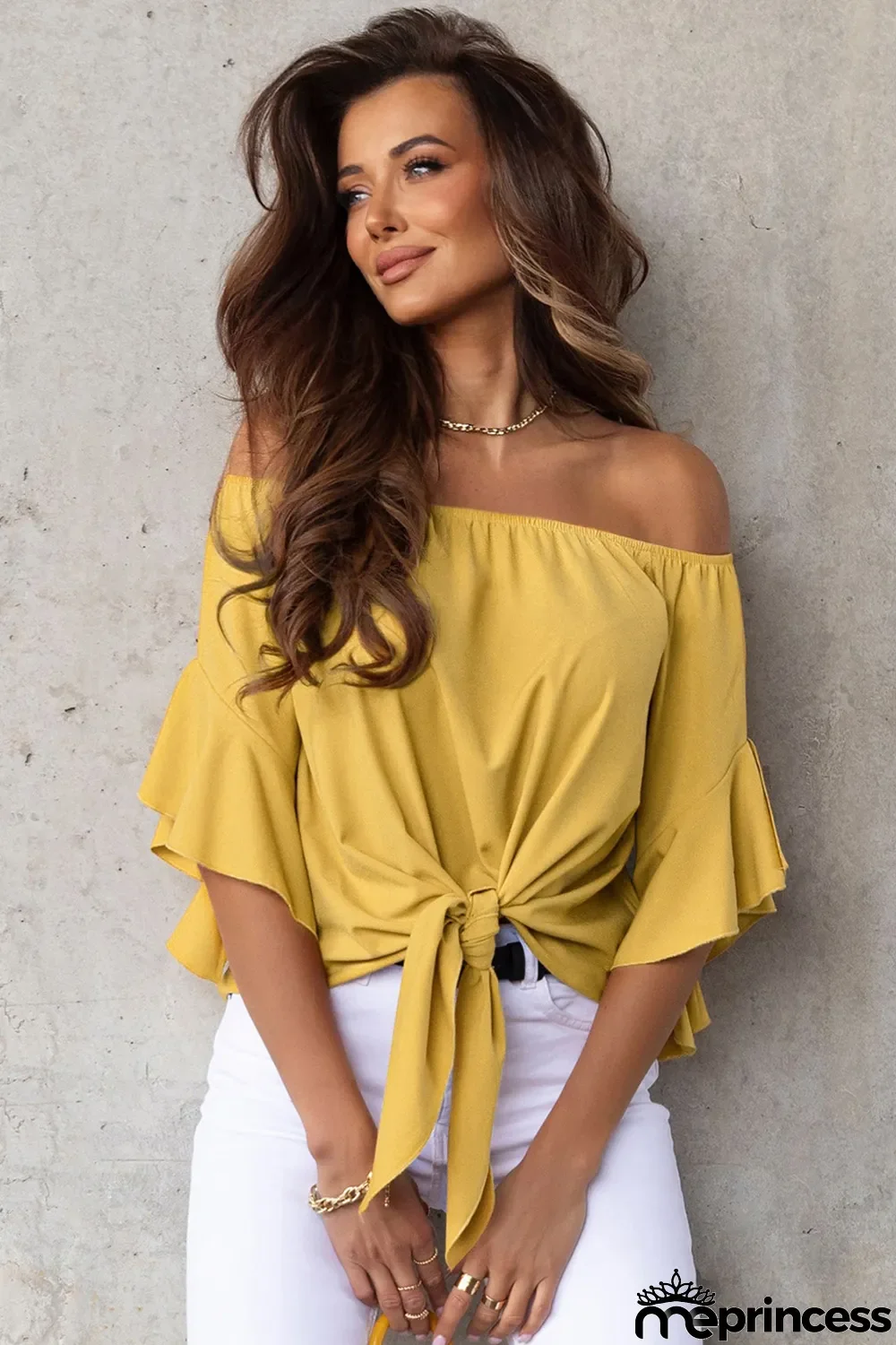 Yellow Solid Off the Shoulder Blouses