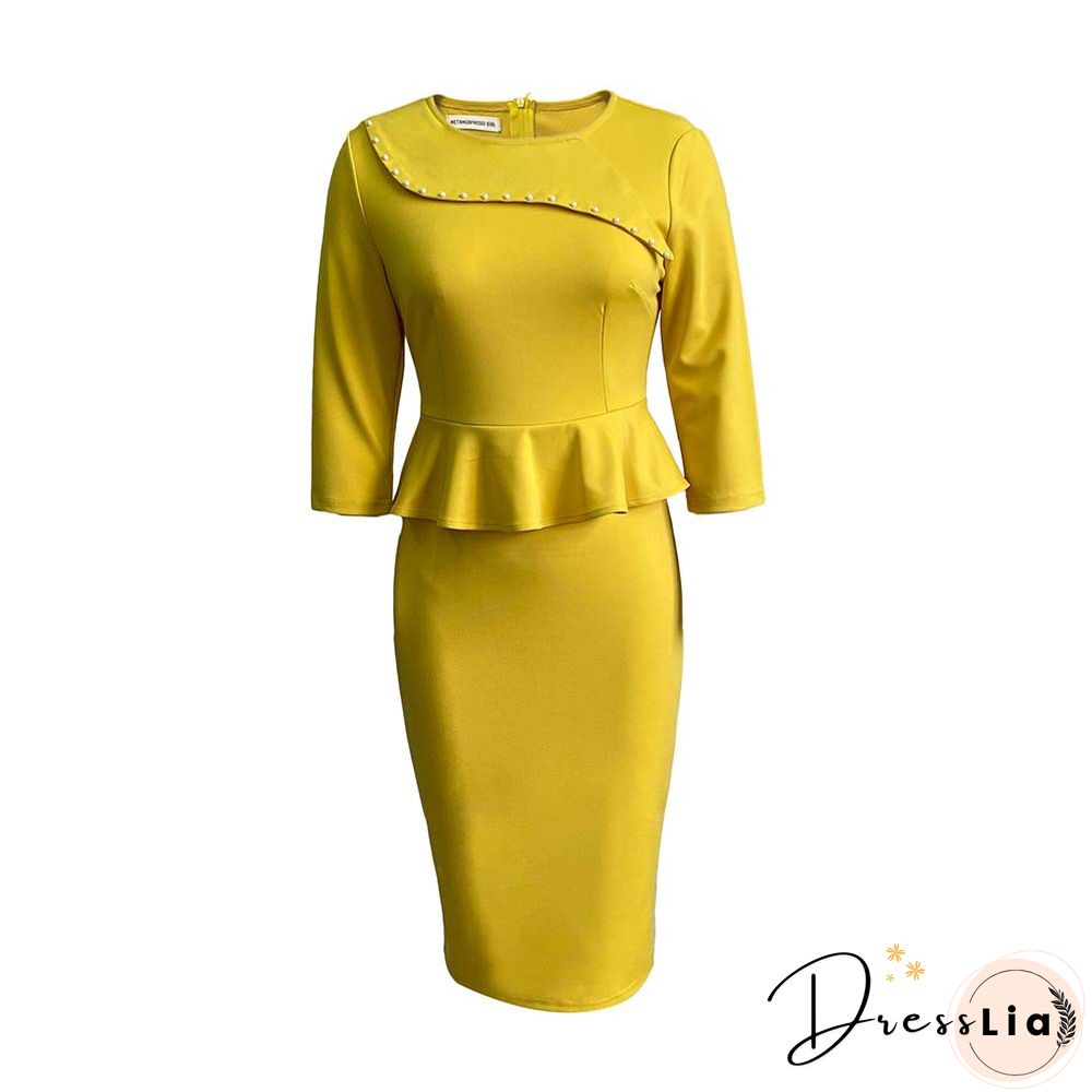 Summer Dress Women Sexy Solid Color Slim Fit Hip Beaded Pencil Professional Dress Vestidos