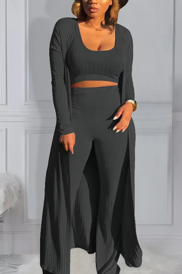 Dark Gray Active Casual Europe and America O Neck Solid Plus Size