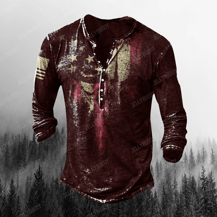 【Buy 1 Get 1 Free】 Men's Outdoor Freedom Eagle Print Comfortable Casual Long Sleeve