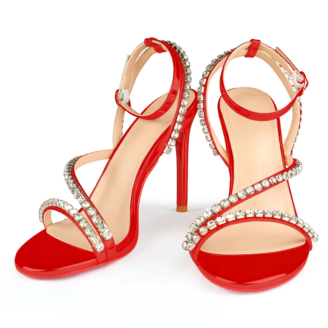 100mm Rhinestone Spotlight Wavy Straps Sandals Red Bottom Stilettos-vocosishoes