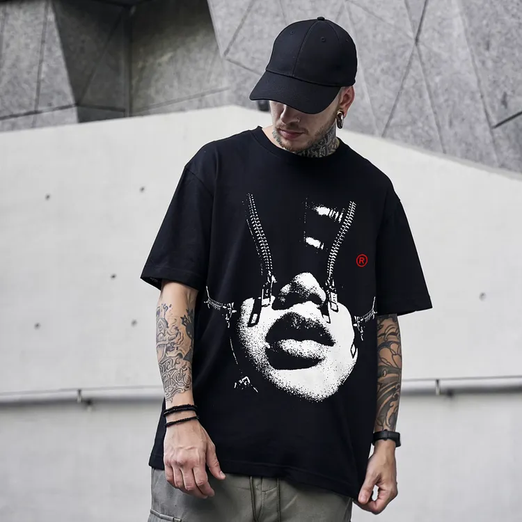 Zipper Face Graphic Printed Men's T-shirt