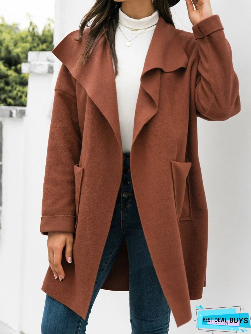 Casual Solid Color Lapel Long Sleeve Coat
