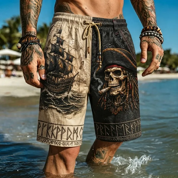 Men's Retro Viking Pirate And Rune Art Pattern Casual Shorts