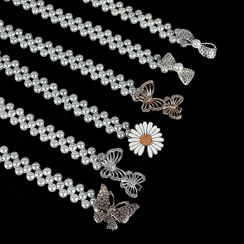 Sweet Flower Butterfly Imitation Pearl Rhinestone Women's Chain Belts2
