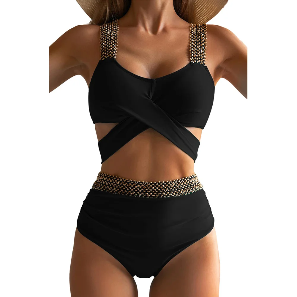 Mongw Mongw New Split Solid Color Swimsuit Female Bikini Triangle Sexy Slim Tall Waist Swimsuit