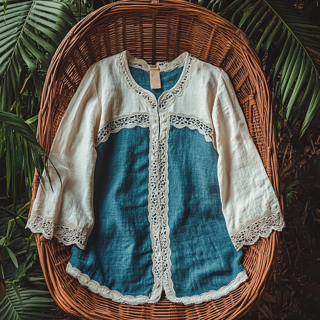  Vintage Lace Trim Denim Top for Women - Perfect for Spring and Summer Outfits