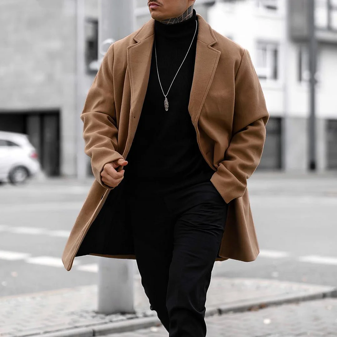 Men's Casual Long Woolen Coat、、URBENIE