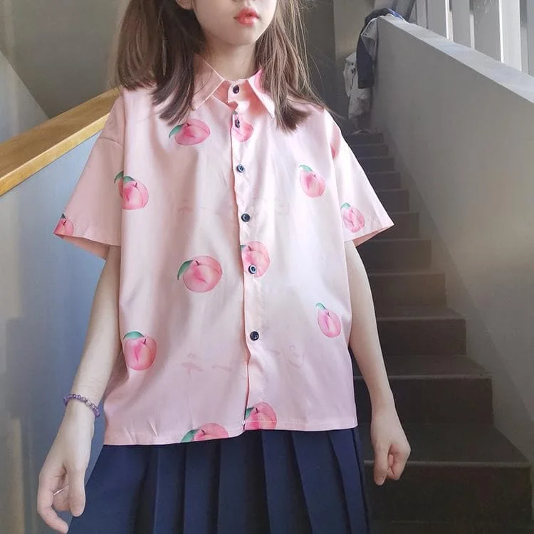 Kawaii Peach Printed Women Shirt SP15058