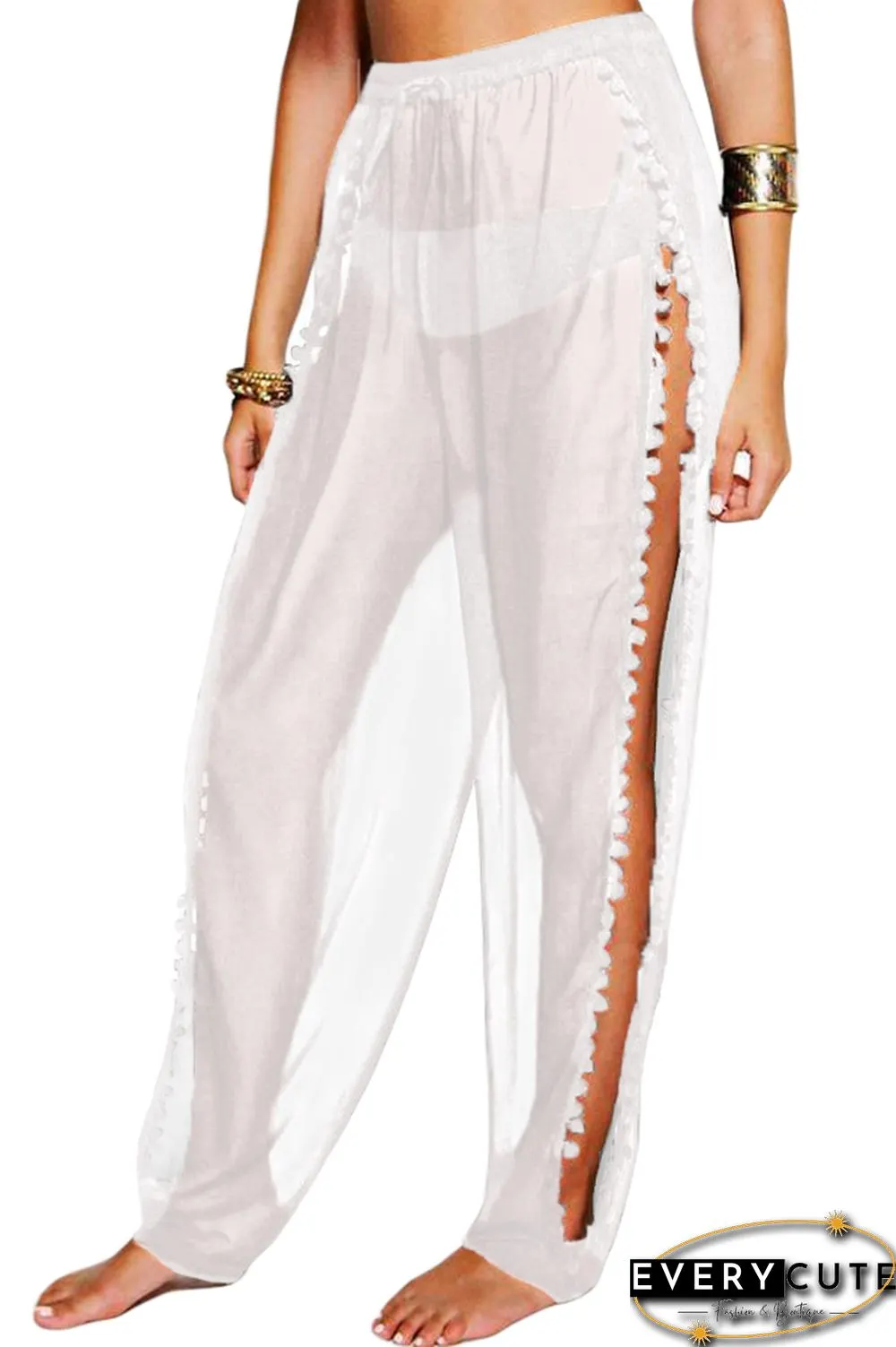 White Pom Pom Split Beach Trouser