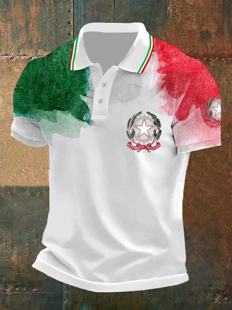 Polo casual da uomo con stampa della bandiera italiana
