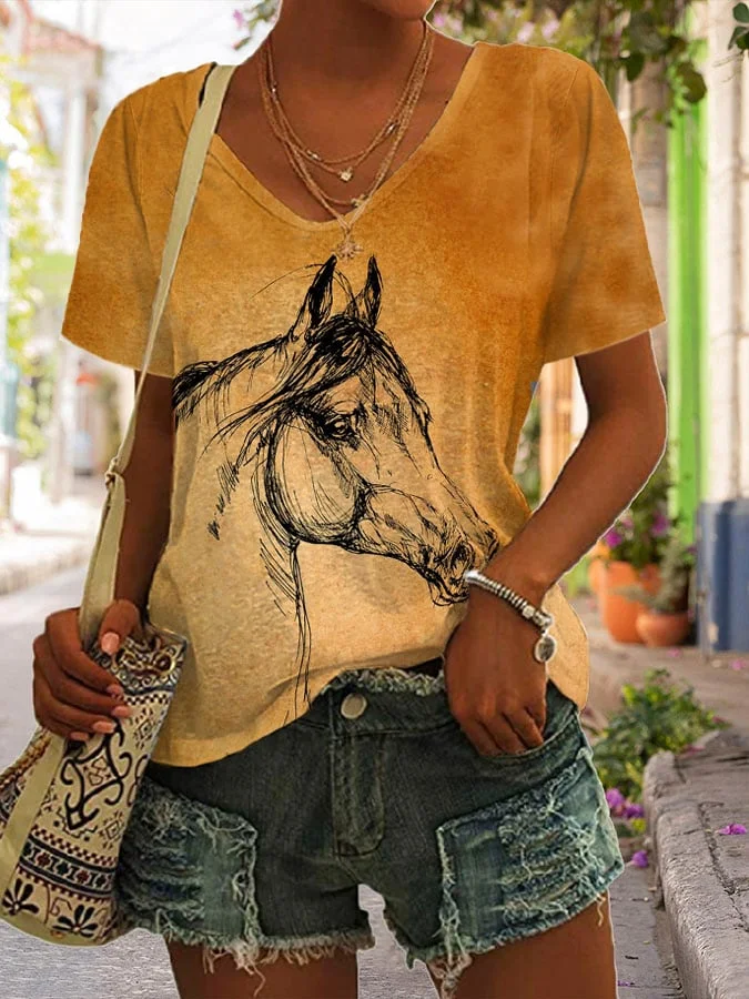 Women's Retro Print Casual Short Sleeve T-Shirt
