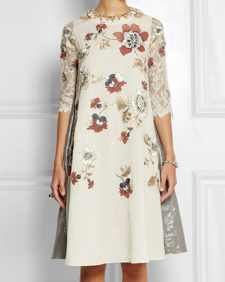 Lace stitching shiny dress ladies