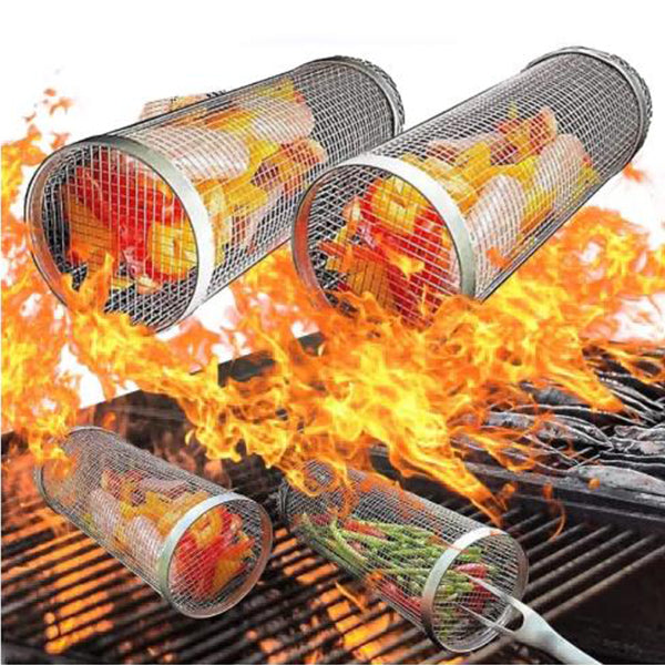 Stainless Steel Rolling BBQ Grill Basket
