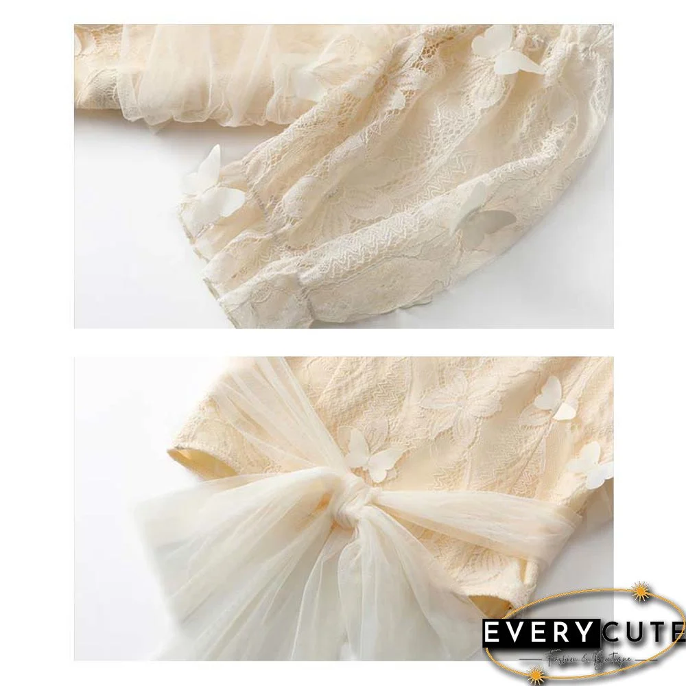 Bow Knot Butterfly Tulle Crop Top T-Shirt Fishtail Denim Skirt Two Pieces Set