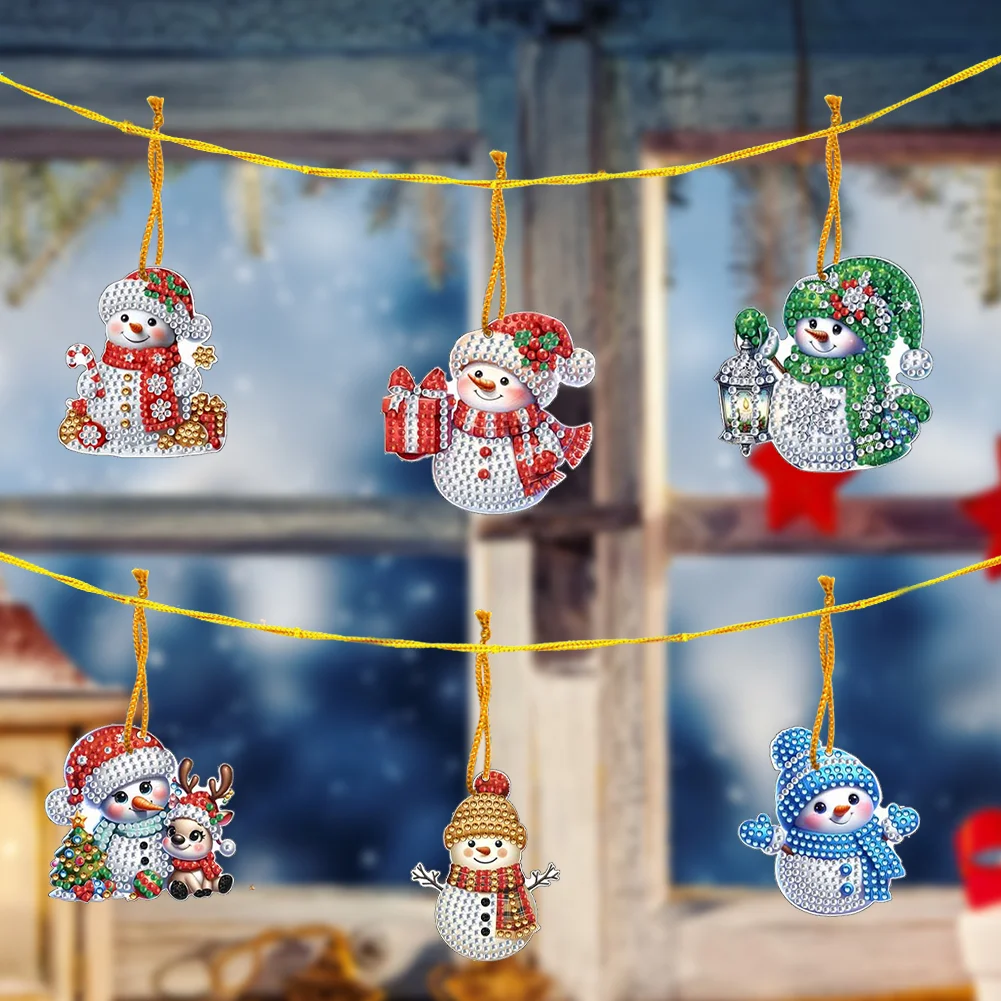 12Pcs Xmas Theme 2D Flat DIY Diamond Christmas Tree Pendant Wall Door Decoration