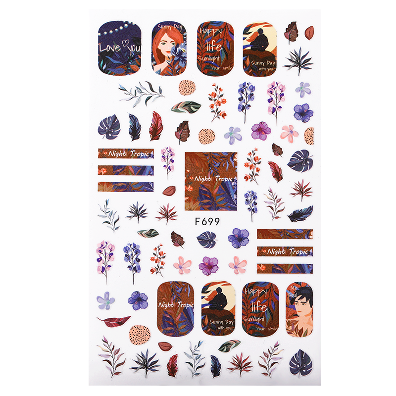 1PC Sexy Lady Shaped 3D Nail Stickers Character Face Image Leaves Flower Decals Slider Black White DIY Nail Art Decorarion-Nail Inspo