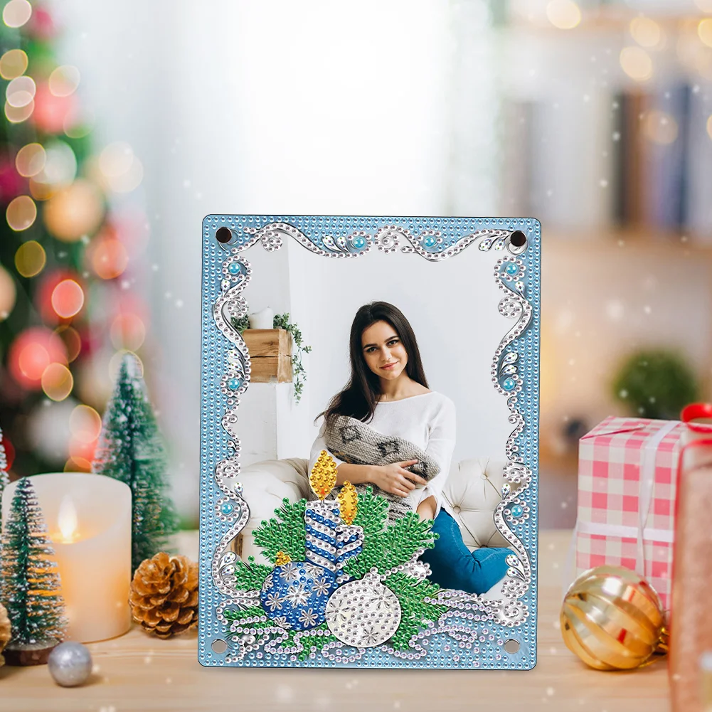 5D DIY Christmas Blue Floral Special Shape Diamond Painting Photo Frame Home Decor