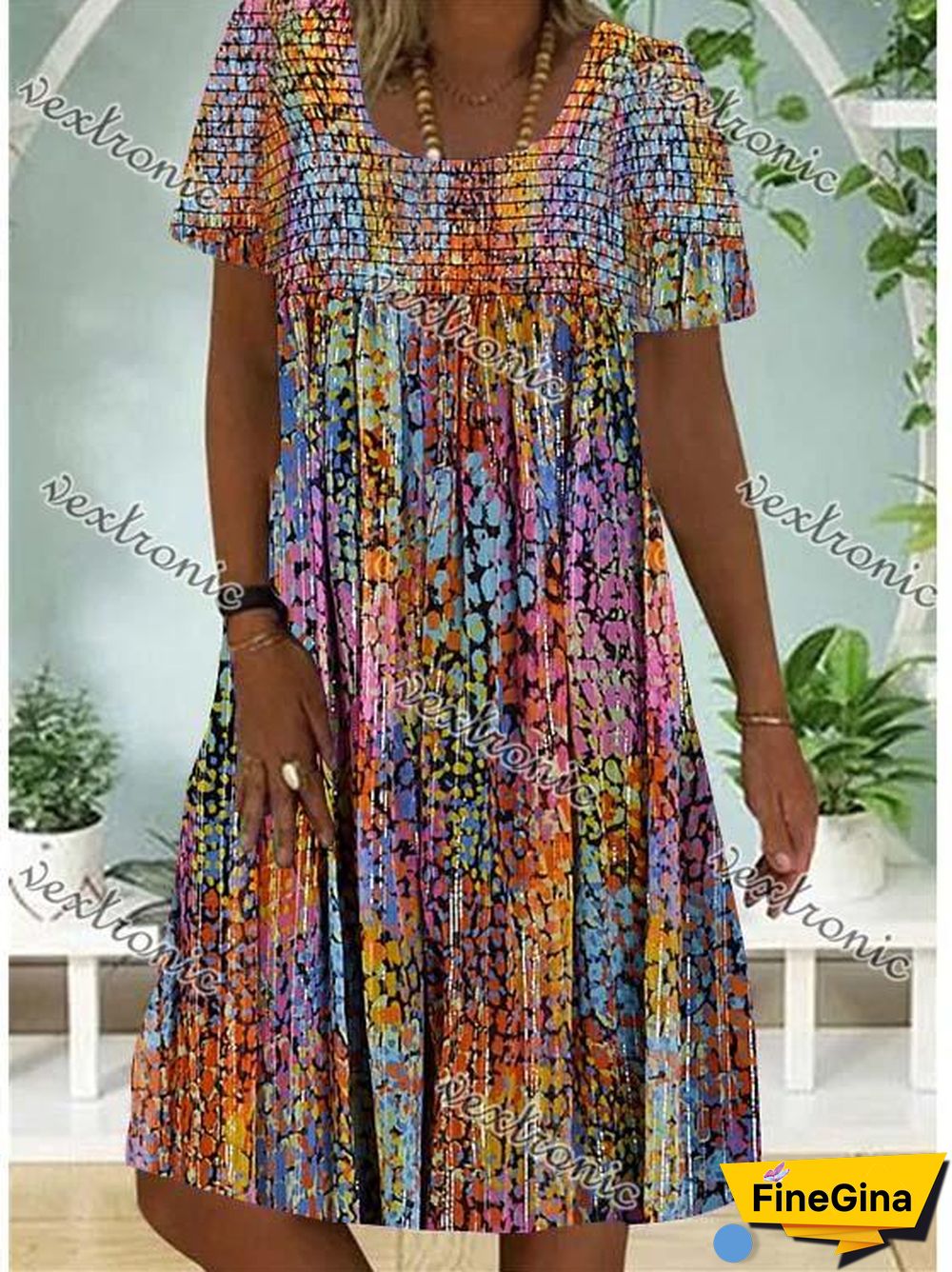 Women Colorful Sleeveless U-neck Printed Midi Dress