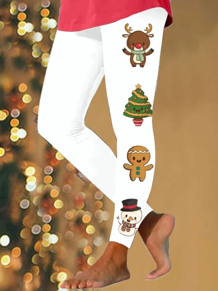 Christmas Gingerbread Man Cartoon Print Leggings