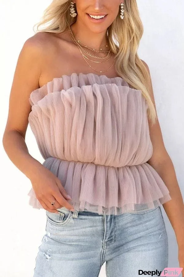 Strapless Plisse Tulle Top