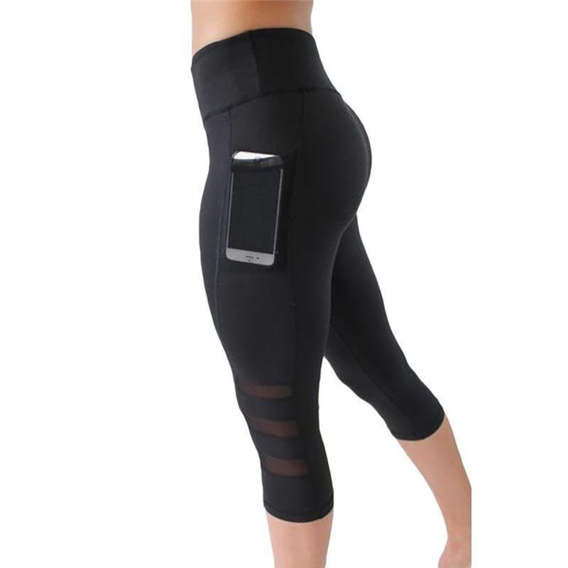 Capri workout leggings - High waist - Poket - Black-elleschic