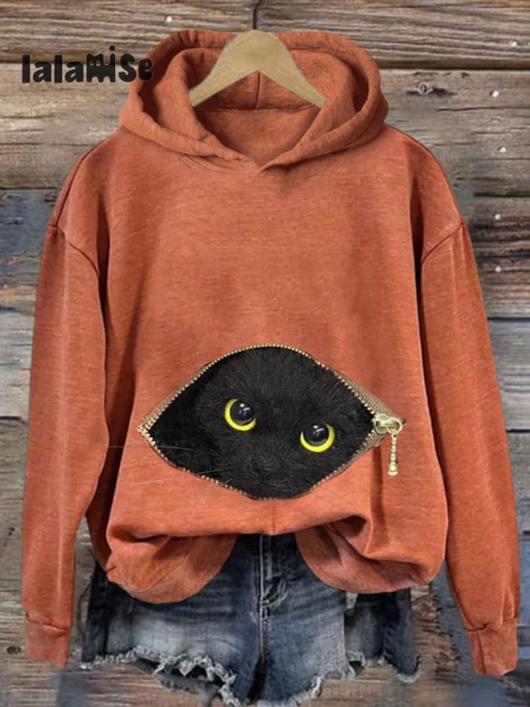 Funny Cat 3D Print Casual Sweatshirt Orange / S
