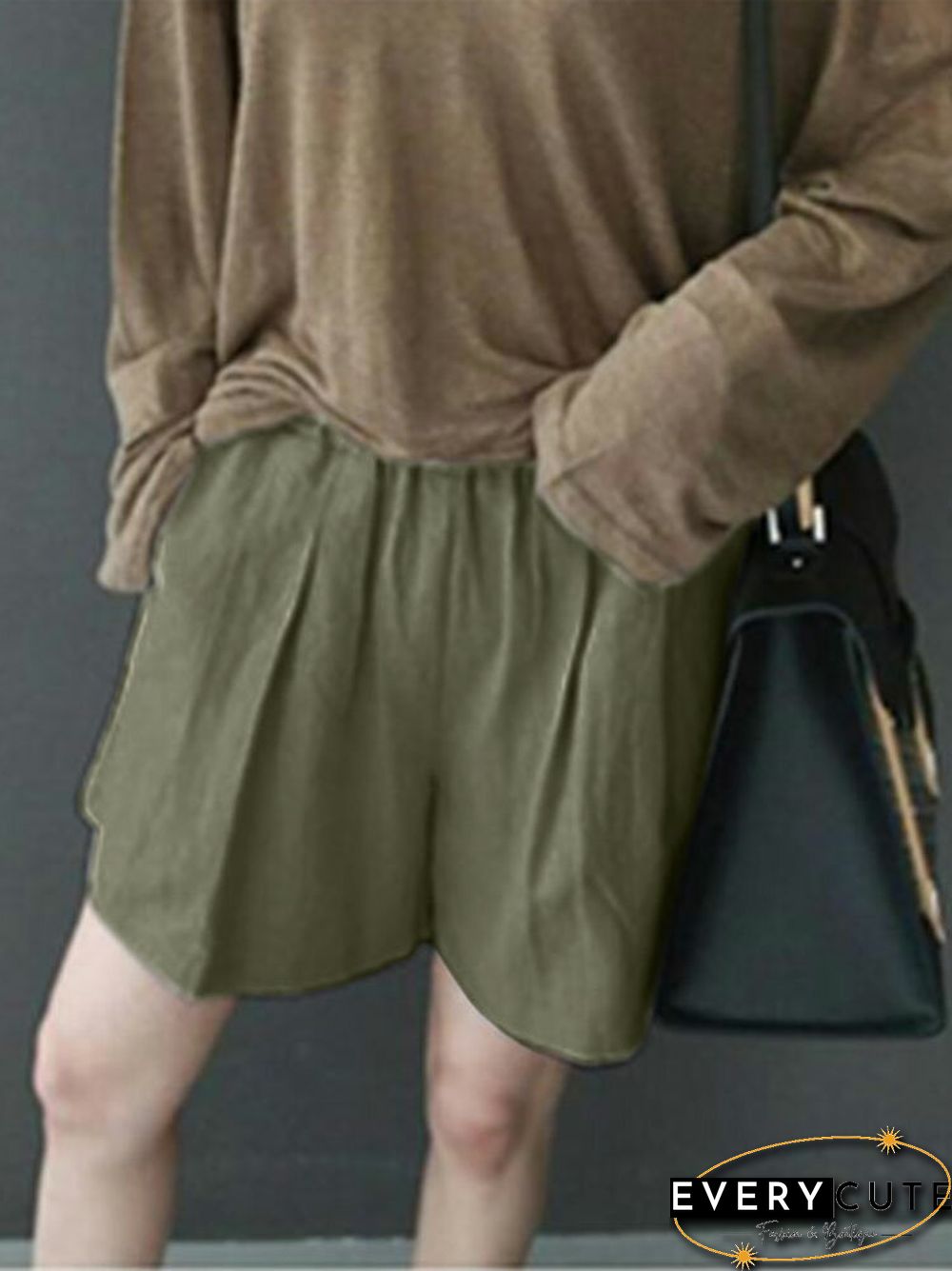 Leisure Solid Ruched Pocket Cotton Shorts