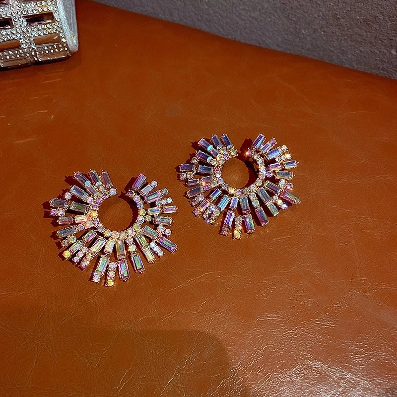 1 Pair Minimalist Flower Copper Enamel Rhinestones Drop Earrings Ear Studs