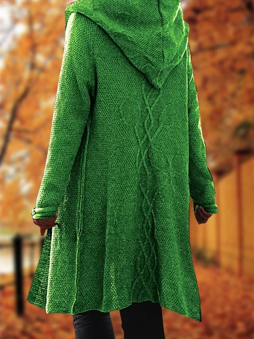 Floral Hooded Knitted Cardigan Plus Size Sweater Coat