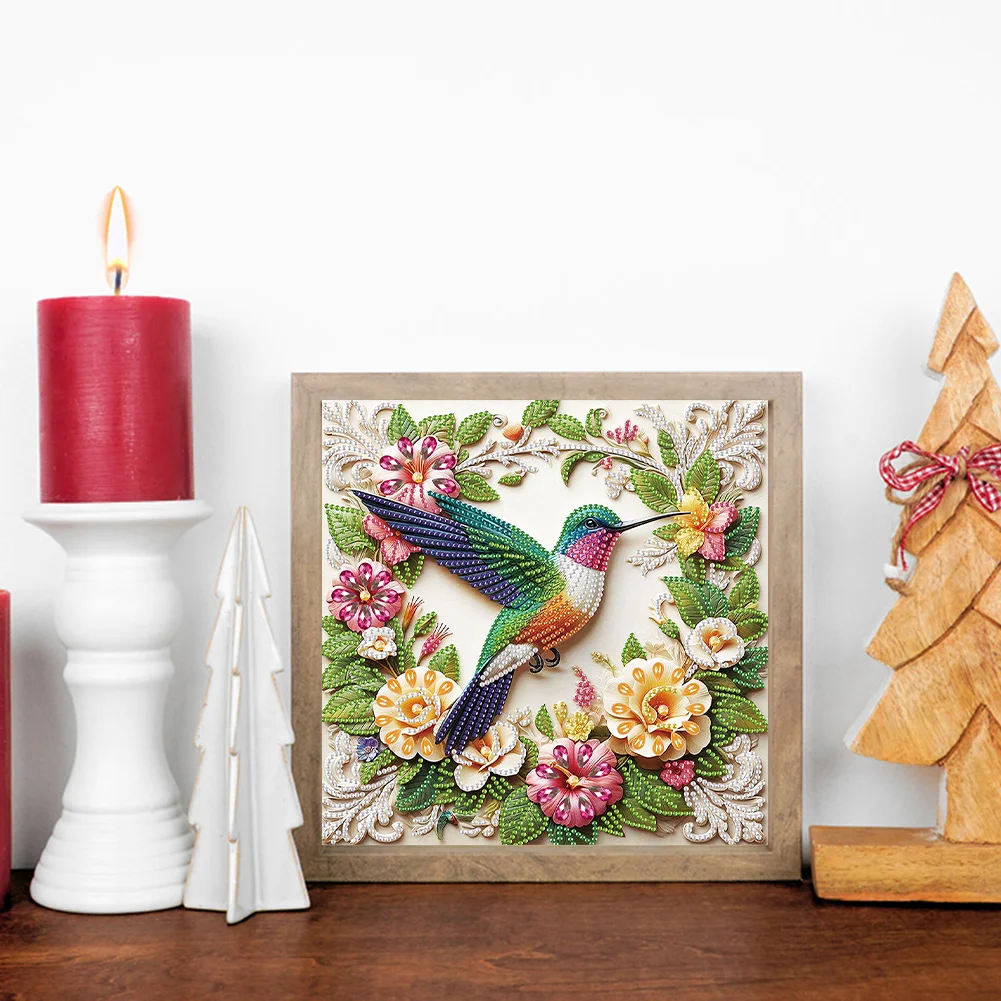 Diamond Painting - Partial Special Shaped Drill - Flower Hummingbird(Canvas|30*30cm)
