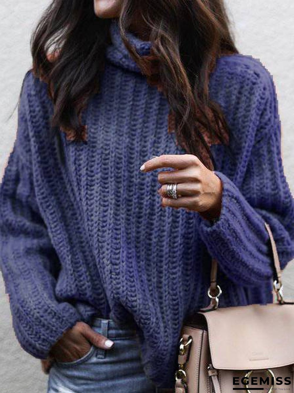 Cotton-Blend Long Sleeve Turtleneck Sweater | EGEMISS