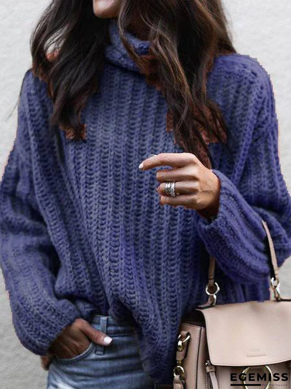 Cotton-Blend Long Sleeve Turtleneck Sweater | EGEMISS