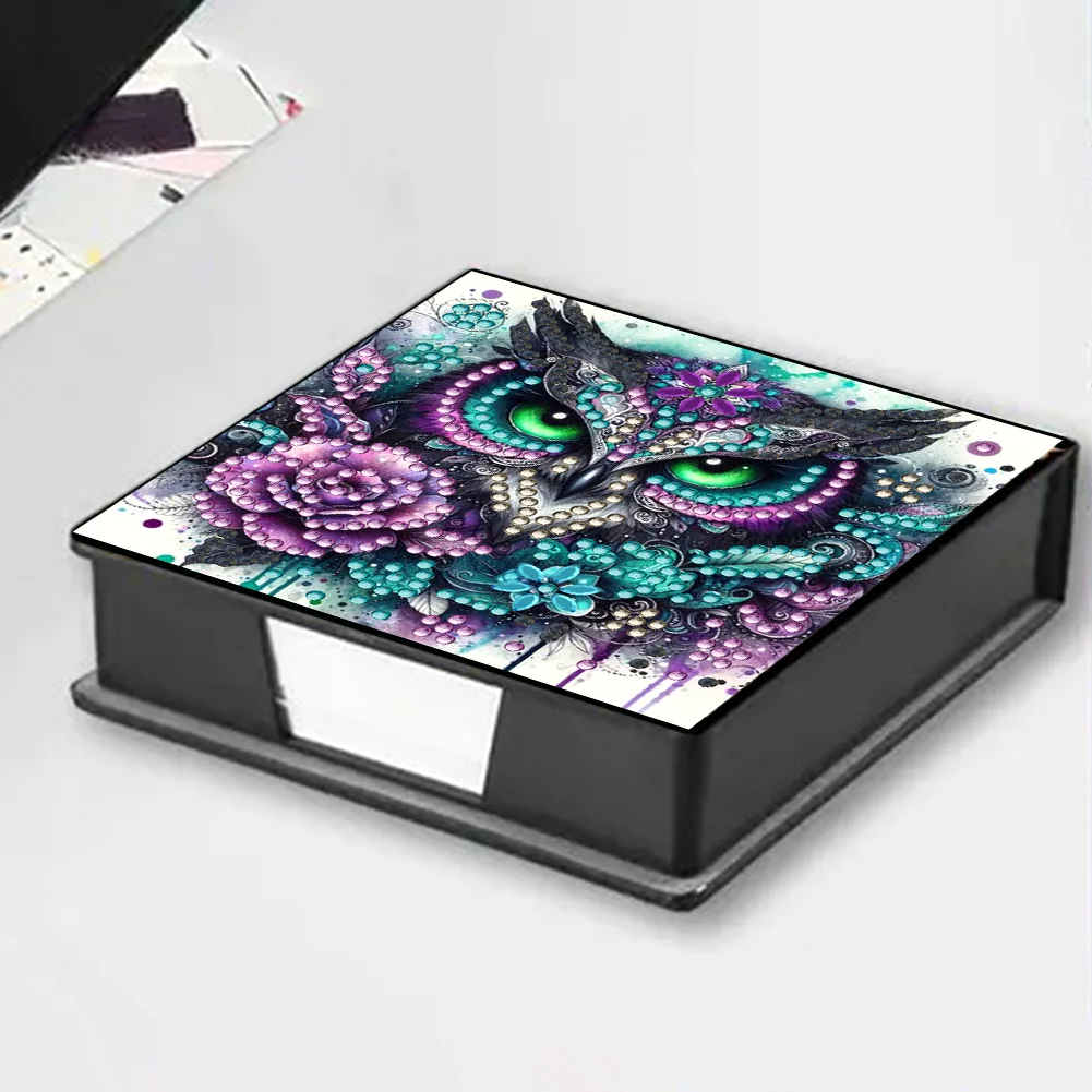 PU 5D Diamond Painting Kit Note Box DIY Diamond Art Notepad Box (Owl)