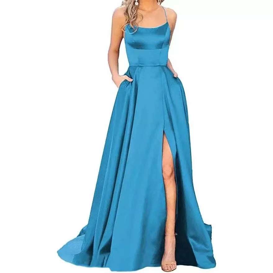Uveng Uveng Solid-Color Bridesmaids Wear Long Dresses With Thin Shoulders And Girlfriend Fashion Bridesmaids Evening Dress