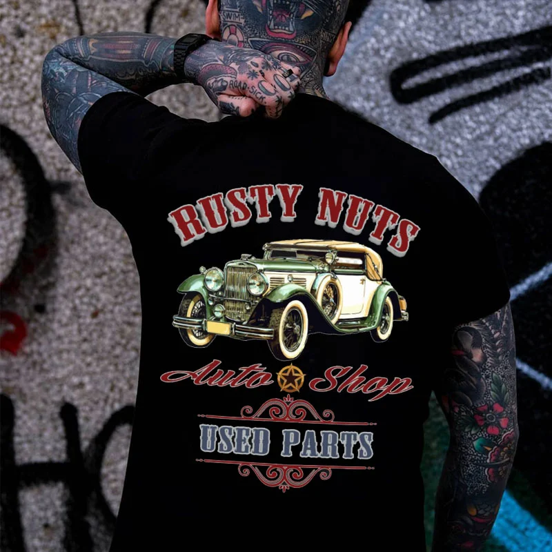RUSTY NUTS AUTO SHOP Classic Car Print Men's T-shirt