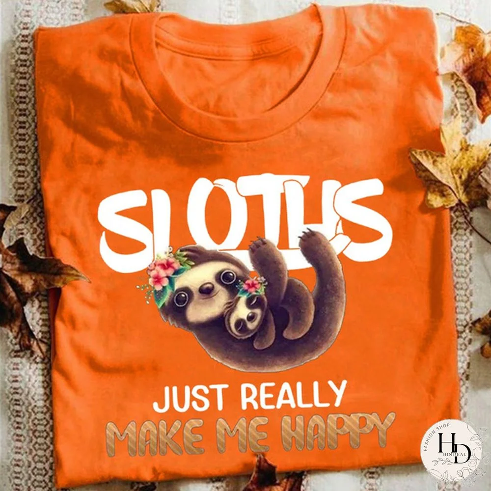 Summer Letter Print Funny T-Shirt Women Fashion Cute Sloth Printed Short Sleeved T-shirt Summer Lady Casual Graphic T Shirts Round Neck Pure Color Tee