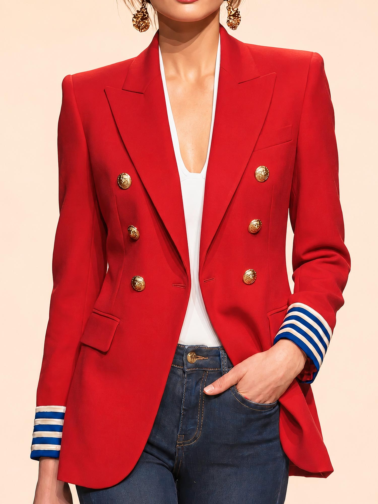 Unleash Your Inner Cowgirl &mdash; 2026 F/W Premium Red Double-Breasted Wool Blazer, Sophisticated Office to Music Festival
