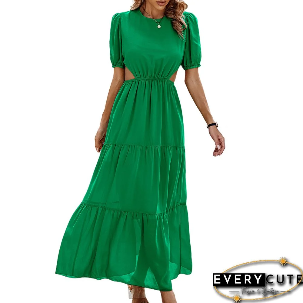 Green Round Neck Side Cut-out Swing Maxi Dress