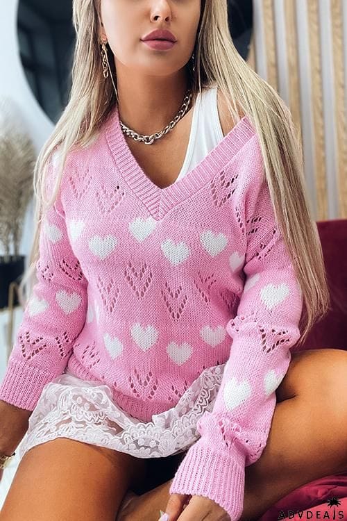 Heart Hollow V Neck Sweater