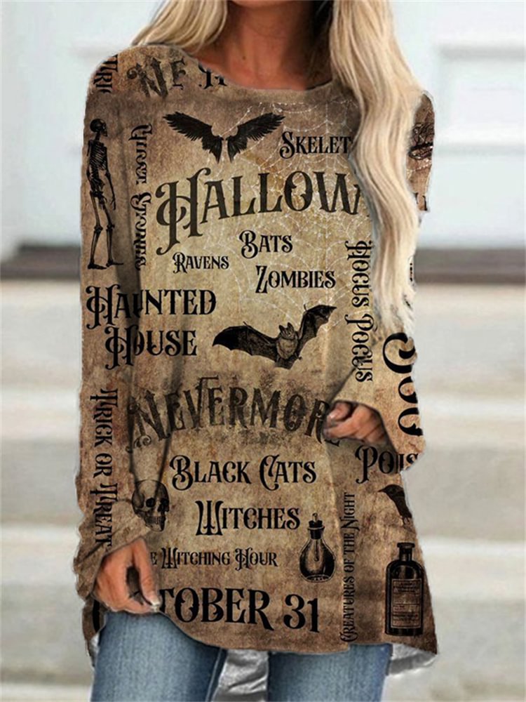Vefave Vintage Halloween Elements Inspired A Line T Shirt